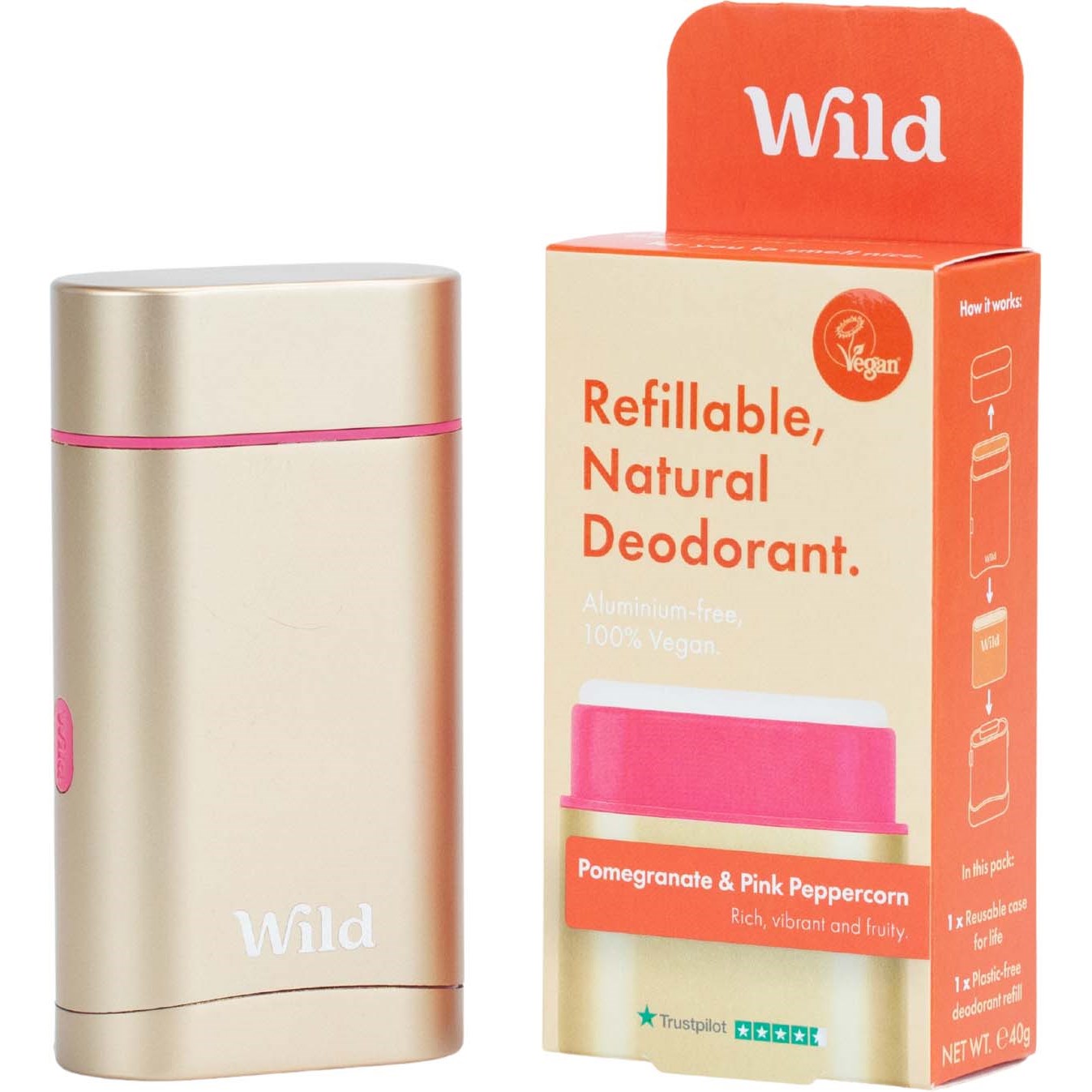 Läs mer om Wild Refillable, Natural Deodorant Pomegranate & Pink Peppercorn 40 g