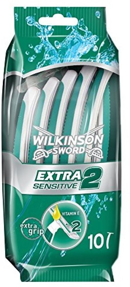 Wilkinson Sword Extra Sensitive 2 rakhyvlar, 10 stycken, med vitamin E och extra grepp, för känslig hud.