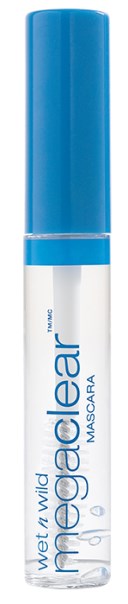 En mascara-rör med blå lock och vit kropp som är märkt "wet n wild mega clear mascara."