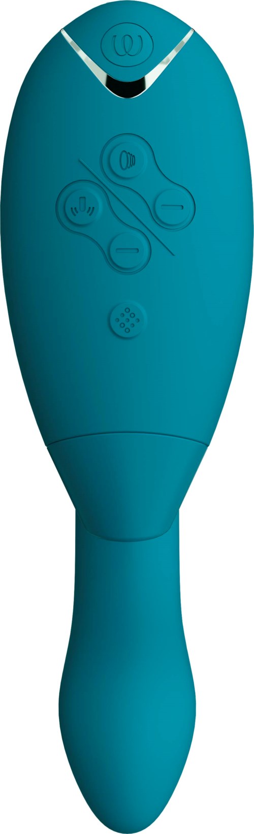 En blå handhållen enhet med knappar och ett litet högtalarområde, troligen en massage- eller personlig vårdprodukt.