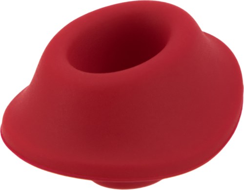 Rød silikon øreplugg, liten og oval, designet for å blokkere lyd.