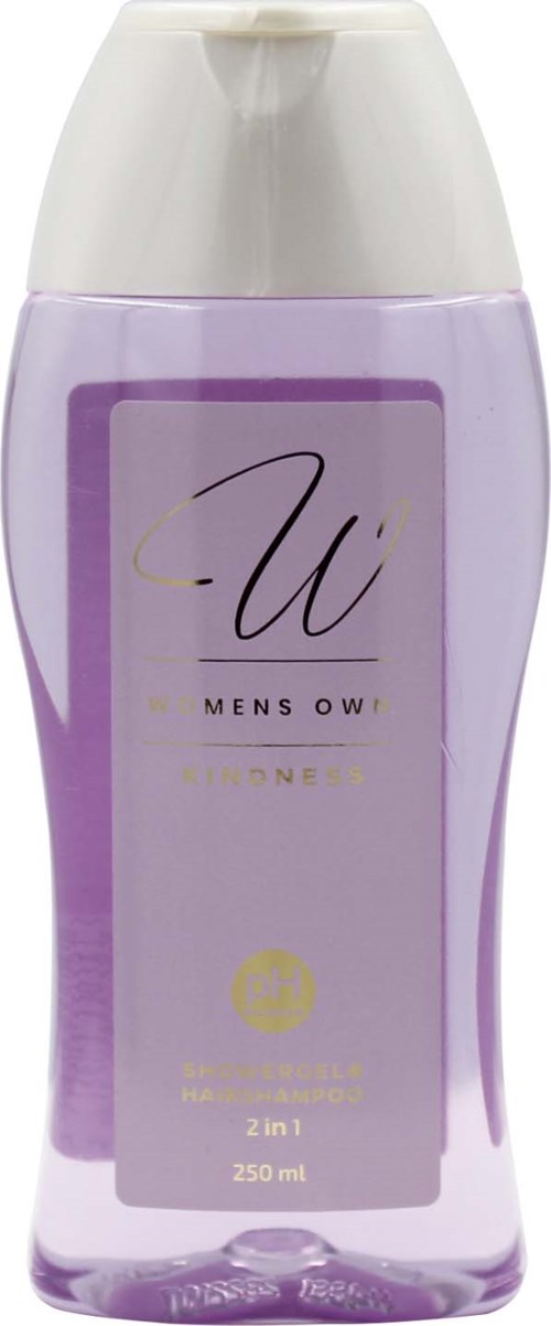 Eine lila Flasche mit weißem Deckel, als Herrenshampoo, 2-in-1, 250 ml. 
