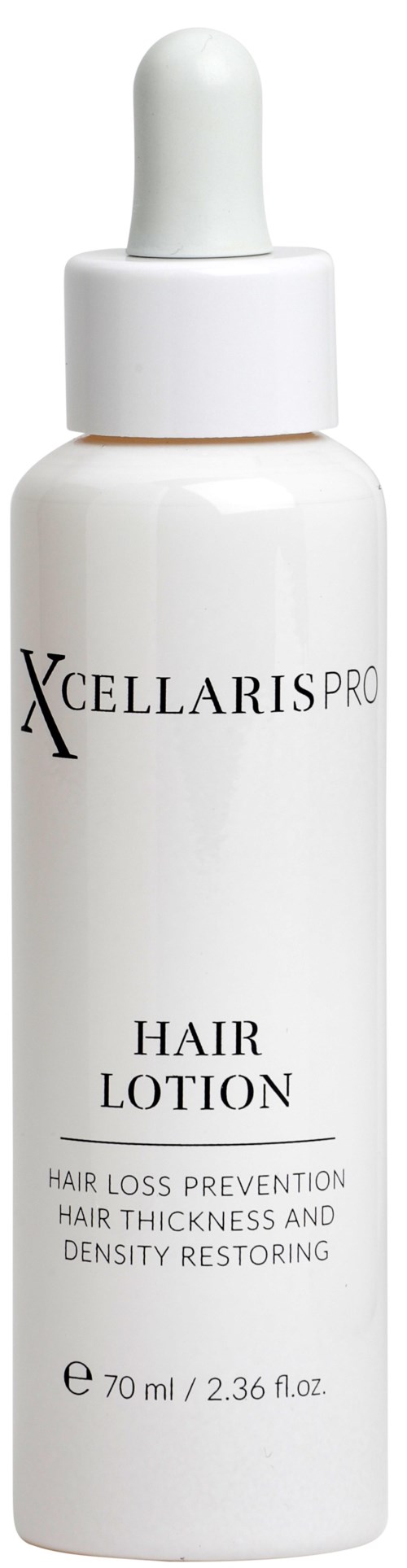 Vitt flaska med dropptappad capslen märkt "Cellaris Pro Hair Lotion" för håravfall och förtjockning.