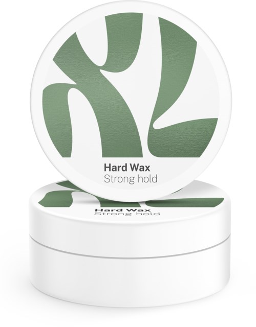 En rund beholder med 'Hard Wax' til hårpleje, stærk hold.