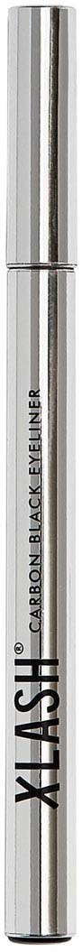 En silverpen med svart text som säger "XLASH" och "Carbon Black Eyeliner".
