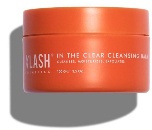 Orange behållare för Xlash In the Clear Cleansing Balm, som används för att rengöra och exfoliera huden.