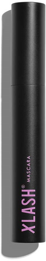 En sort cylindrisk beholder med teksten 'XLASH MASCARA' i pink.