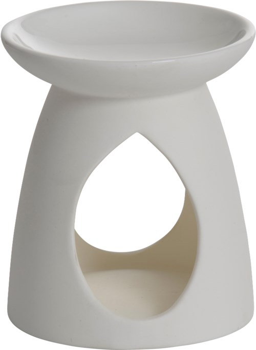 Ett litet vitt stativ med en rund skål på toppen, designat för dekoration eller förvaring.
