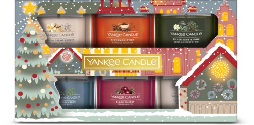 Kuuden Yankee Candle minilyhdyn sarjassa on jouluisia pakkauksia ja talvihahmoja.