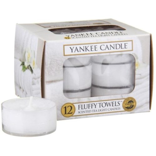 Ett box innehåller 12 doftljus i tealight-stil, formade som små koppar, med vit design och klar fönster för att se dem.