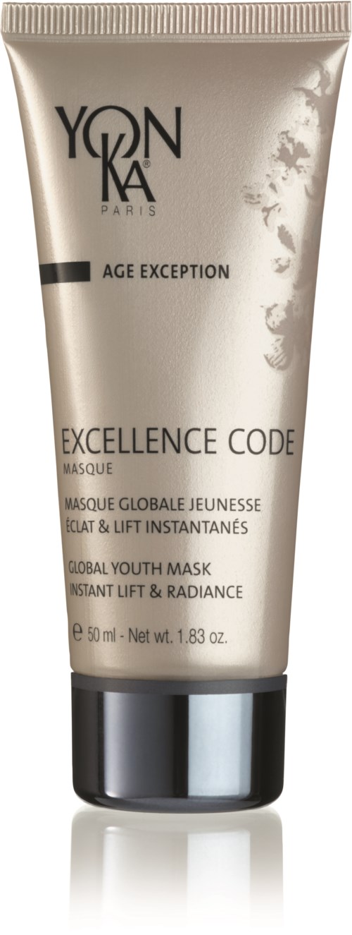 En tube med Youth to the People hudpleieprodukt, merket 'Excellence Code' og 'Global Youth Mask'.