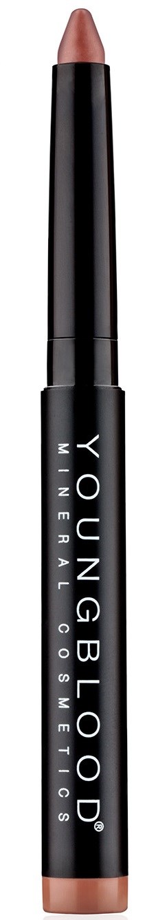 En makeup-penna med brunt spets och svart kropp märkt 'Youngblood Mineral Cosmetics' och 'Ombre'.