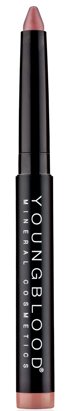 En svart leppeblyant med rosa haletupp, merket 'YOUNGBLOOP' og 'MINERAL COSMETICS'.
