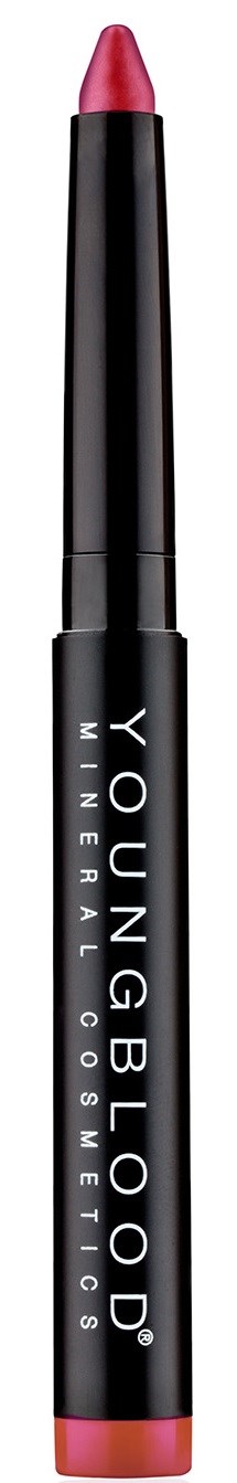 En svart och rosa läpppenna med texten 'Young Blood' och 'Mineral Cosmetics', med en rosa spets.