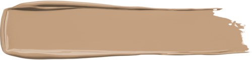 Een beige make-upmonster met een gladde, romige textuur, horizontaal uitgesmeerd over een zwarte achtergrond.