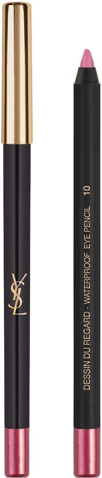 En svart ögonpenna med en rosa spets och guldkork, märkt som vattentät ögonpenna av Yves Saint Laurent.