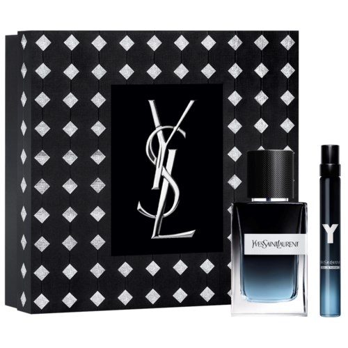 Yves Saint Laurent Y duftsett med parfymeflaske og roll-on.