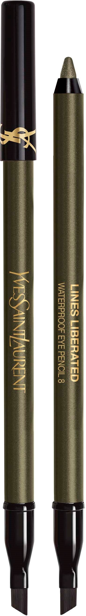A dual-ended Yves Saint Laurent eye pencil with black cap and gold body, featuring two different tips for eye makeup.