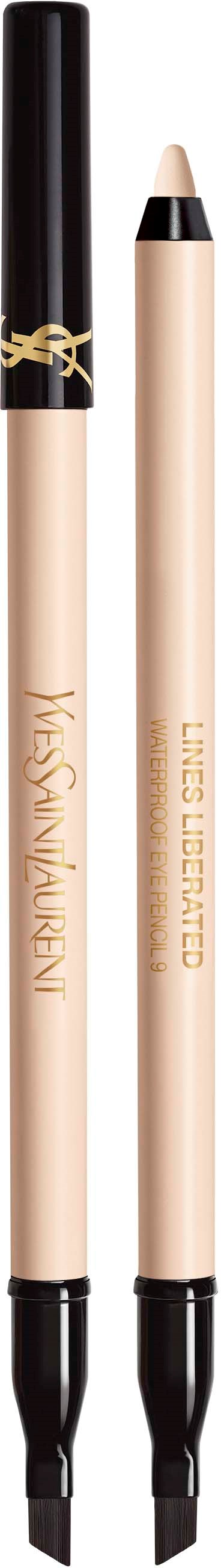 A beige dual-ended makeup pen with black caps, featuring the Yves Saint Laurent logo and text on its body.