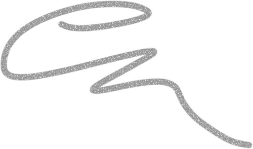 A simple, curly, stylized signature or scribble in gray on a black background.