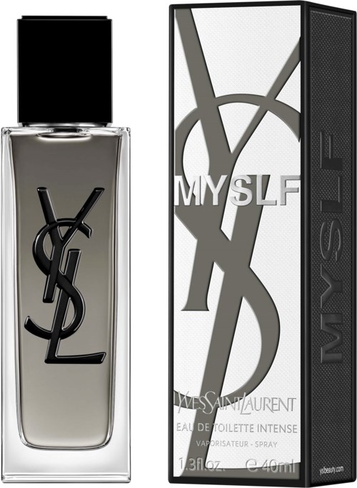 Yves Saint Laurent Logo und Flasche mit 'MYSLEF' auf der Verpackung.