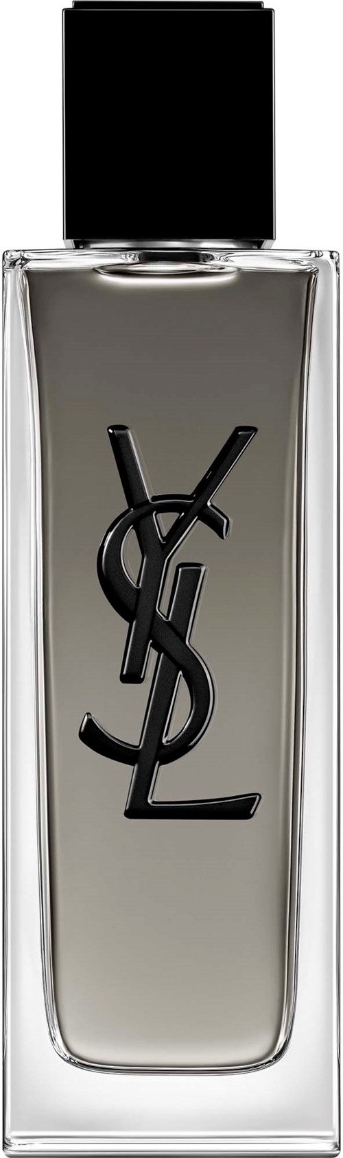 Ein Parfümflasche mit schwarz Kappe und YSL-Logo auf Glas. Die Flasche ist rechteckig und elegant.