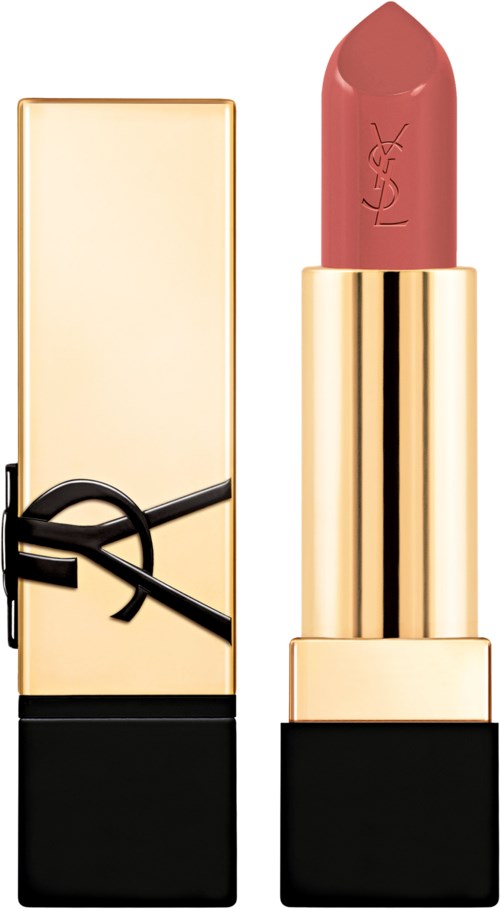 Kultainen ja musta huultenrajauskotelo ja vaaleanpunainen huulipuna Yves Saint Laurent -logolla.