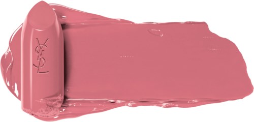 Väritestattu vaaleanpunainen huulipuna, jonka väri näkyy valkoisella pinnalla. Brändi on YSL.