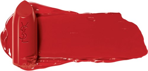 Ein roter Lippenstift mit dem Markennamen "L'Oréal" darauf, der kräftiges rotes Lipgloss auf die Oberfläche aufträgt.