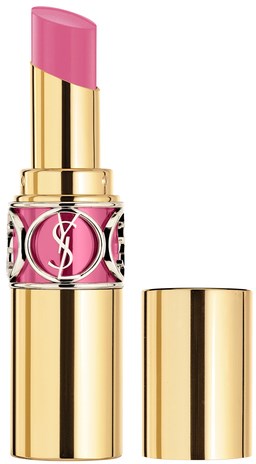 Lipstick in roze kleur, in een gouden huls, met YSL-logo.