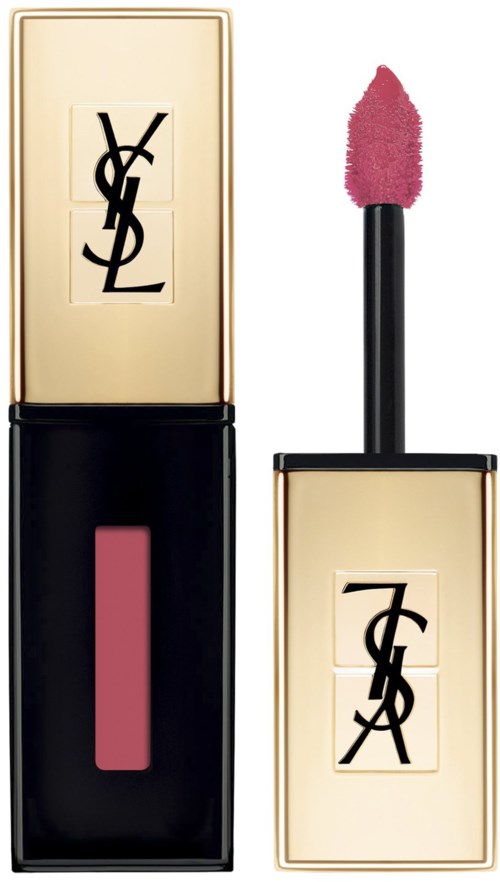 En YSL läppstift med svart och guldock, med rosa läppstift och YSL-logga på locken.