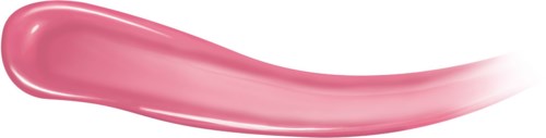 Ett rosa, glänsande, böjt kosmetikaprodukt, troligen läppstift eller gloss, på vit bakgrund.
