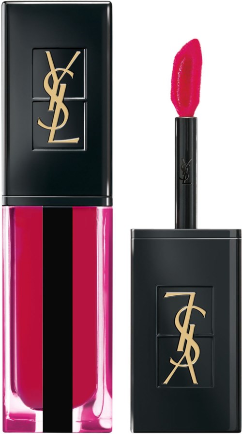 Bilden visar ett YSL-läppstift i rosa färg med svart lock som har YSL-loggan.