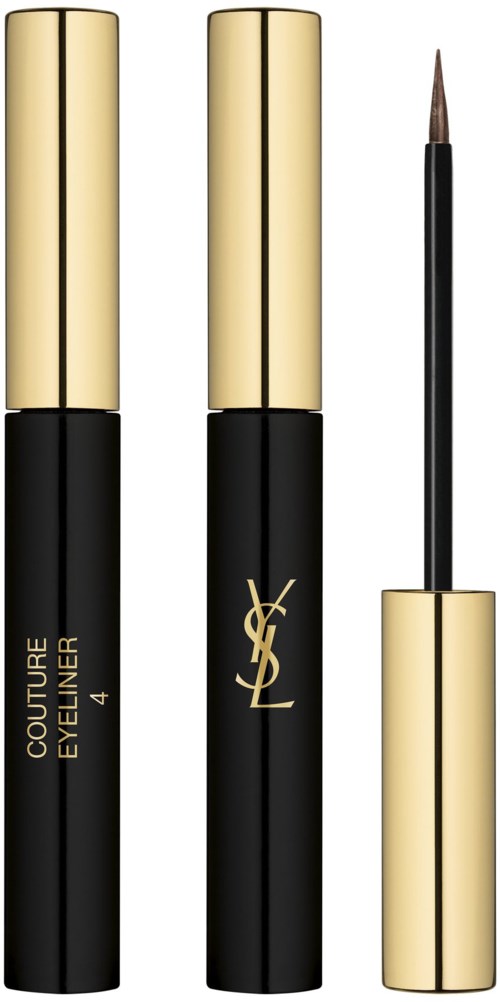 Two Yves Saint Laurent eye products with gold caps and black bases, one with a brush applicator.
