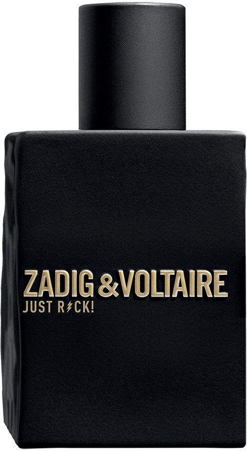 Schöne schwarze Parfümflasche mit goldener Schrift: Zadig & Voltaire, Just Rock!.
