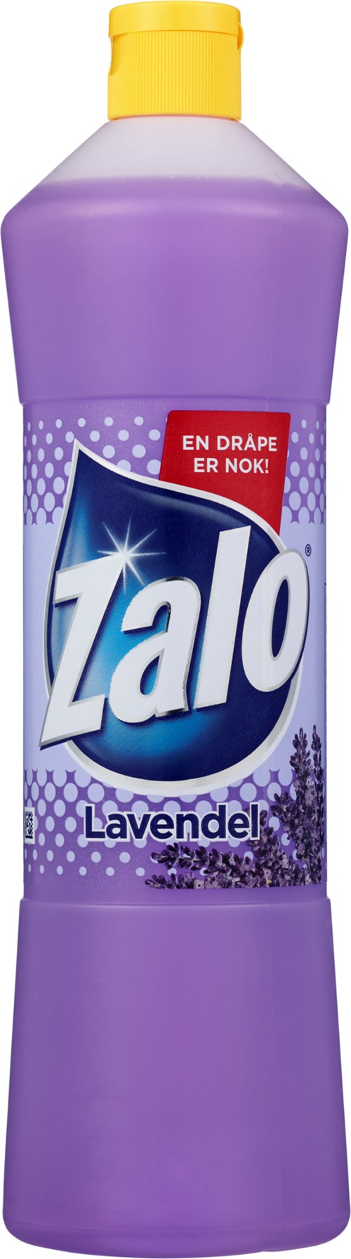 Violetti pullo keltaisella kannella, merkinnällä Zalo laventeliikastusaine.