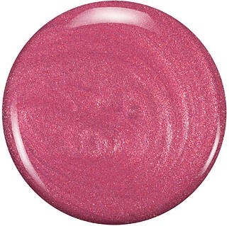 En rund, rosa, glitterig föremål med slätt yta och glänsande finish.