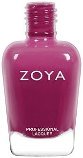 Rosa nagellackflaska märkt Zoya, 'Professional Lacquer' skrivet på den.