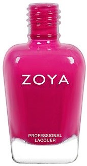 En rosa nagellackflaska märkt 'ZOYA' och 'PROFESSIONAL LACQUER' på en vit bakgrund.
