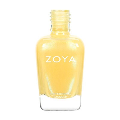 Eine gelbe Nagellackflasche mit weißen Text, der 'ZOYA' und 'PROFESSIONAL LACQUER' sagt.