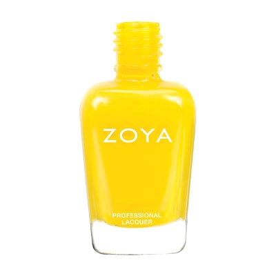 Eine gelbe Nagellackflasche mit dem Markennamen ZOYA und den Worten Professional Lacquer.