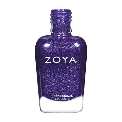 Eine lila Nagellackflasche mit Glitzer, bezeichnet 'ZOYA PROFESSIONAL LACQUER'.