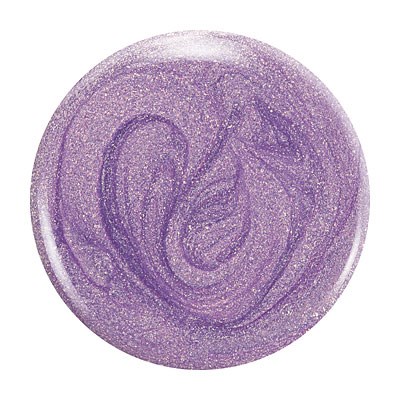 Eine glänzende, runde, lila Make-up- oder Nagellack mit wirbelndem Design und funkelnder Textur.