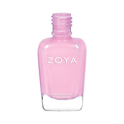 Eine rosa Zoya Nagellackflasche mit klarem Boden und weißem Text.