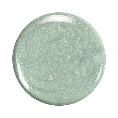En rund, glittrig, ljusgrön föremål med glänsande yta och glitter inuti.
