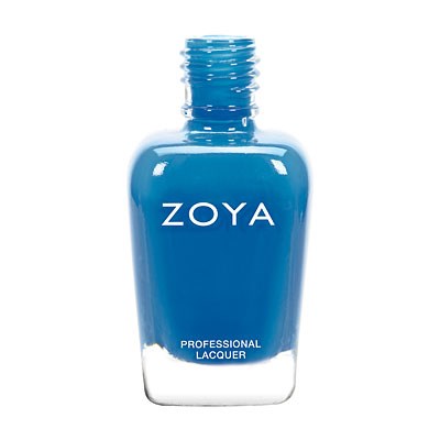 Blauer Nagellackflasche mit 'ZOYA' und 'Professional Lacquer'.