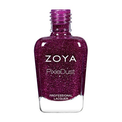 Eine lila Glitter-Nagellackflasche mit der Aufschrift Zoya PixieDust Professional Lacquer.