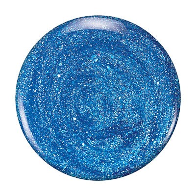 Ein blauer, funkelnder Kreis, der wie ein glitzernder Knopf oder Schmuckstück aussieht.