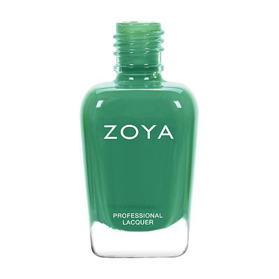 Eine grüne Nagellackflasche mit dem Markennamen ZOYA und den Worten Professional Lacquer.