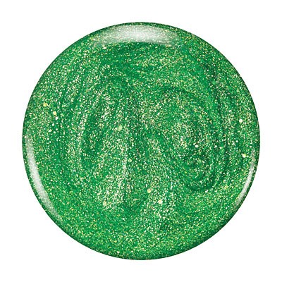 Eine runde, glänzende, grüne glitzernde Substanz mit glatter Oberfläche und funkelndem Aussehen.